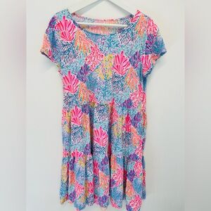 Geanna Short Sleeve Dress Swing Fit Crew Neck - Tiered A-line Multi Splashdance